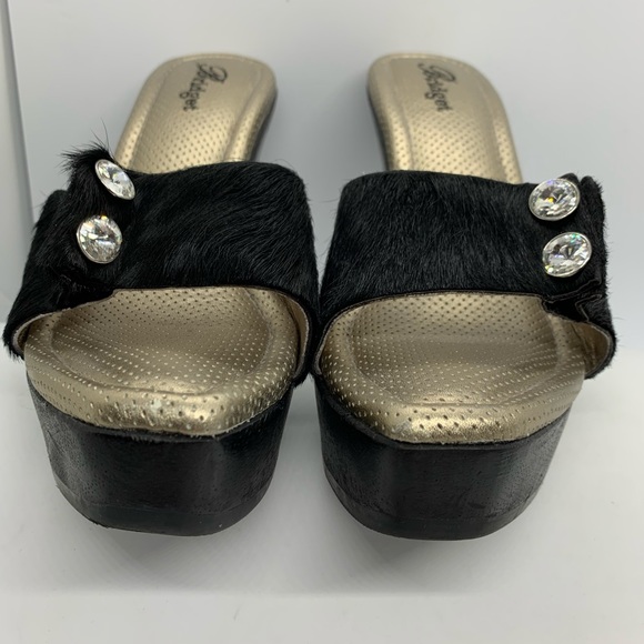 Bridget Black Pony Hair Rhinestone Buttons Wedge sz 7 - Picture 7 of 14